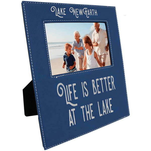 Blue/Silver 4" x 6" Leatherette Photo Frame with 4 1/4" x 7 7/8" Engraving Area