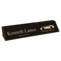 Black/Gold 10 1/2" Laserable Leatherette Desk Wedge with Business Card Holder