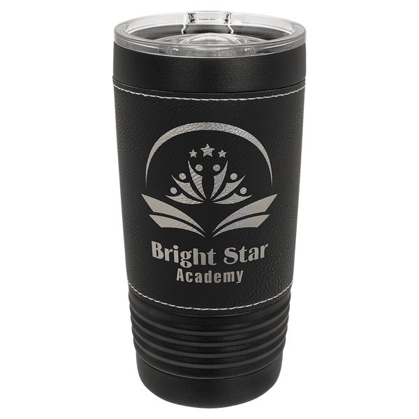 Black with Black/Silver Polar Camel 20 oz. Leatherette Tumbler with Slider Lid