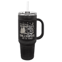 Black with Black/Silver Polar Camel 40 oz. Black Leatherette Travel Mug with Handle & Straw