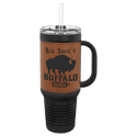Black Rawhide Polar Camel 40 oz. Laserable Leatherette Travel Mug with a Handle & Straw
