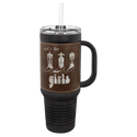 Black with Rustic/Silver Polar Camel 40 oz. Black Leatherette Travel Mug with Handle & Straw