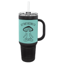 Black with Teal Polar Camel 40 oz. Black Leatherette Travel Mug with Handle & Straw