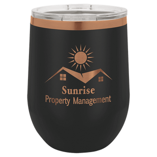 Black/Rose Gold Polar Camel 12 oz. Stemless Wine Tumbler