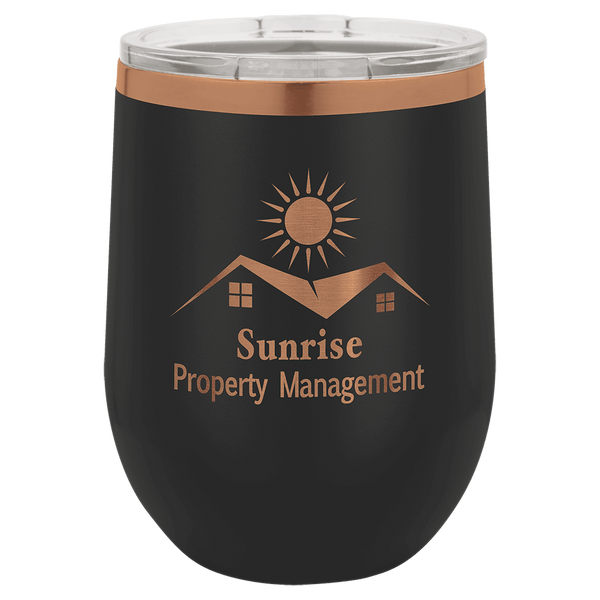 Black/Rose Gold Polar Camel 12 oz. Stemless Wine Tumbler