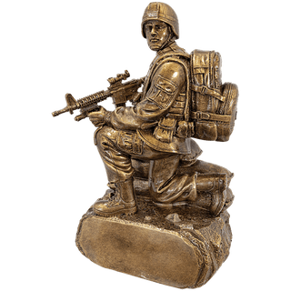 10" Antique Gold Military Resin Kneeling with Sandbags