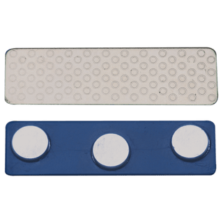1 3/4" x 1/2" 3-Post Blue Plastic Backed Magnet with Adhesive
