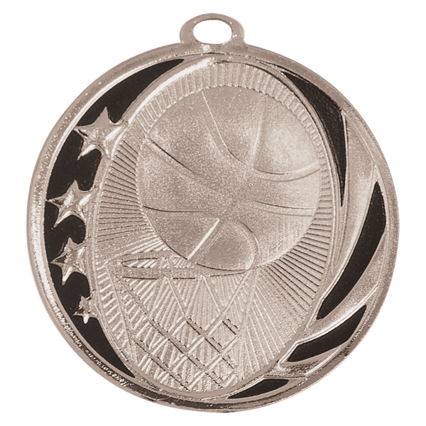 Bright Silver 2" Basketball Laserable MidNite Star Medal