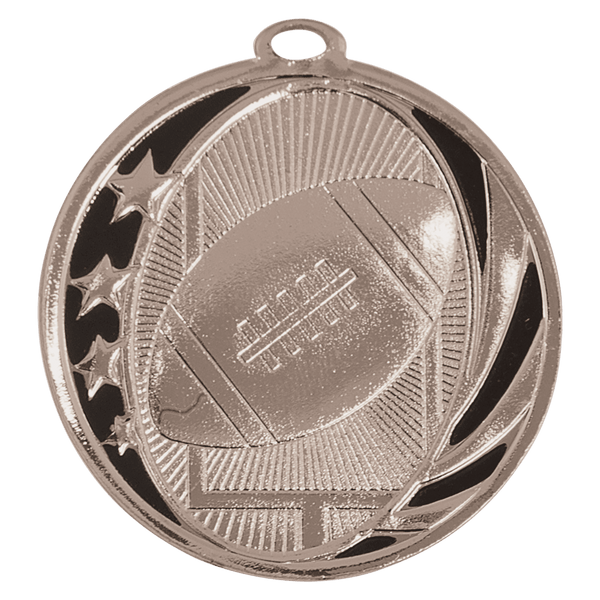 Bright Silver 2" Football Laserable MidNite Star Medal