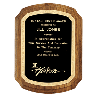 7" x 8" American Walnut Plaque with Gold Florentine Border Design LaserFX Plate