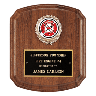 7" x 8" American Walnut Plaque with Gold Border Black Laserable Brass Plate and 2" Insert Holder- Witney Series (2" Inserts Sold Separately)