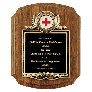 American Walnut Plaque with Gold Border Decorative Frame with 2" Insert Holder, Laserable Black Brass Plate - Witney Series (Inserts Sold Separately)