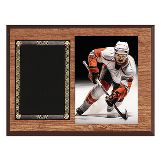 Oak Finish Photo Plaque with Black Brass 2 9" x 12" American Plates-Photo Size 5" x 7"