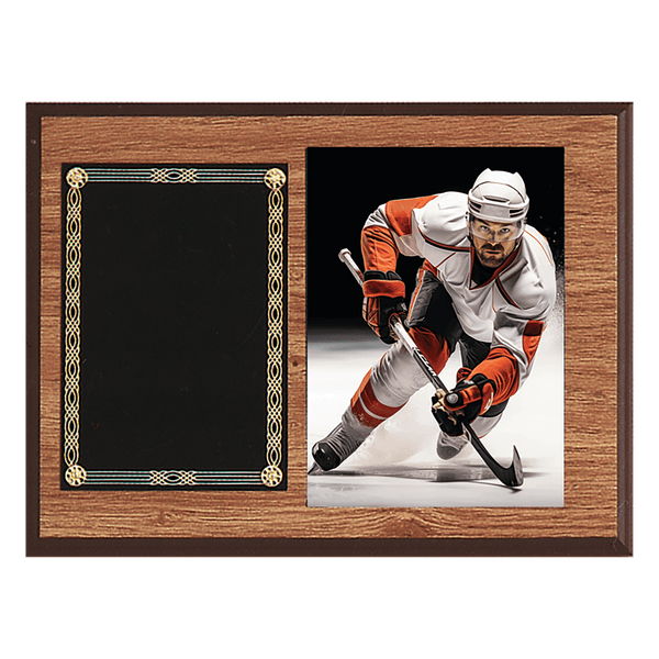 Oak Finish Photo Plaque with Black Brass 2 9" x 12" American Plates-Photo Size 5" x 7"