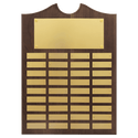 Walnut 36 Plate Perpetual Plaque with Brushed Brass 14" x 20"/Plates 7/8" x 2 3/4" American Plates