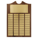 Walnut 48 Plate Perpetual Plaque with Brushed Brass 14" x 20"/Plates 7/8" x 2 3/4" American Plates