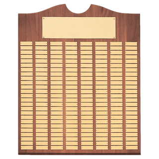 Walnut 240 Plate Perpetual Plaque with Brushed Brass 28" x 35"/Plates 7/8" x 2 3/4" American Plates
