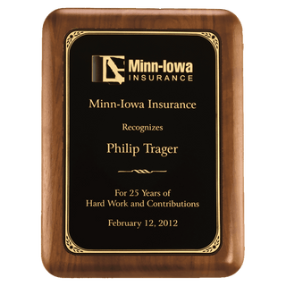 Walnut Plaque with Gold Border Laserable Black Brass 10 1/2" x 13" American Plate