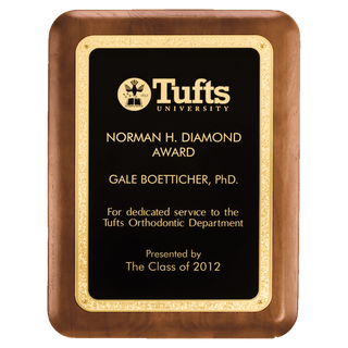 5" x 7" American Walnut Plaque with Textured Black LaserFX plate with Gold Florentine Border