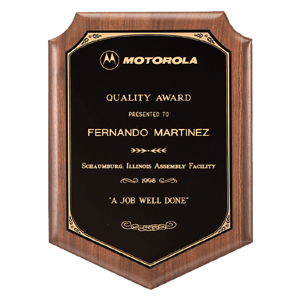 Walnut Plaque with Gold Border Laserable Black Brass 9" x 12" American Plate