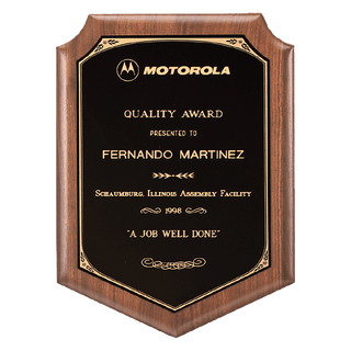 Walnut Plaque with Gold Border Laserable Black Brass 11" x 15" American Plate