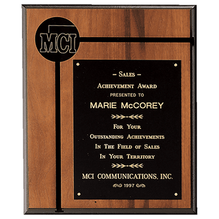 10" x 12" American Walnut Routed Plaque w/Black Brass Plate and 2 1/2" Black Brass Disc