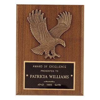 8" x 8" Sculptured Relief Eagle Casting and Laser Engravable Black Plate on an American Walnut Plaque