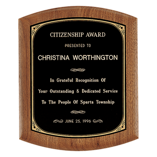 8 1/2" x 10" Coventry Series American Walnut Plaque with Gold Border Black Laserable Brass Plate