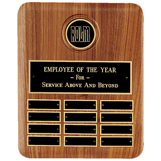 10 1/2" x 13" American Walnut 12 Plate Perpetual Plaque w/2 1/2" Black Brass Disc, Brass Plate