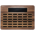 Walnut 36 Plate Perpetual Plaque with Black Brass 15" x 21"/Plates 7/8" x 2 3/4" American Plated Steel Plates