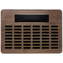 Walnut 48 Plate Perpetual Plaque with Black Brass 15" x 21"/Plates 7/8" x 2 3/4" American Plated Steel Plates
