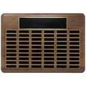 Walnut 60 Plate Perpetual Plaque with Black Brass 15" x 21"/Plates 7/8" x 2 3/4" American Plated Steel Plates