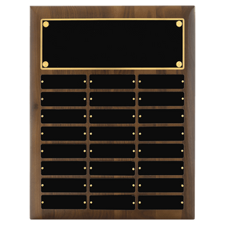 12" x 15"/Plates 1" x 3 1/4"American Walnut 24 Plate Perpetual Plaque with Black Brass Plates
