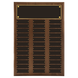 14" x 20"/Plates 1" x 3 1/4" American Walnut 36 Plate Perpetual Plaque with Black Brass Plates