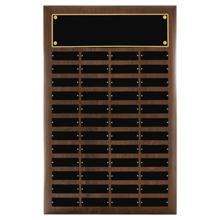 Walnut 48 Plate Perpetual Plaque with Black Brass 16" x 24"/Plates 1" x 3 1/4" American Plates