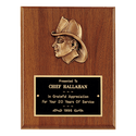Walnut Plaque with Firefighter Relief and Black Brass 7" x 9" American Plate
