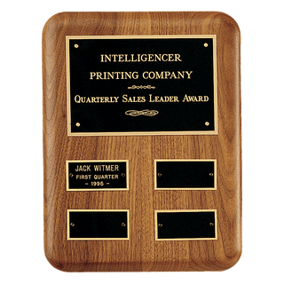 8" x 10 1/2"/Plates 1 1/4" x 2 1/2" American Walnut AirFlyte Edge Quarterly Award Perpetual Plaque wth Black Brass Plates