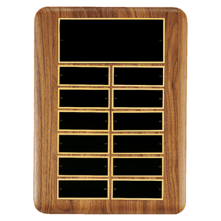 11" x 15"/Plates 1 1/2" x 3 3/4" American Walnut 12 Plate Perpetual Plaque with Black Brass Header Plate