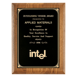 7" x 9" Coventry Series American Walnut Plaque with Gold Border Laserable Black Brass Plate