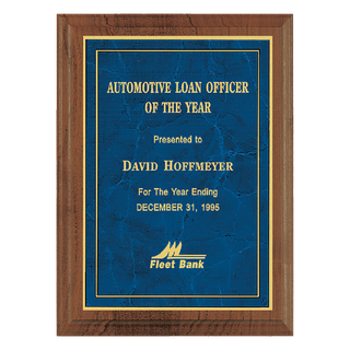 10 1/2" x 13" American Walnut Step Edge Plaque with a Gold Border Sapphire Marble LaserFX Plate