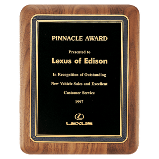 Walnut Plaque with Black/Gold Florentine Border Textured Black 7" x 9" American LaserFX Plate