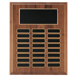 12" x 15" Walnut Step-Edge 24 Plate Perpetual Plaque with Black Brass Plate