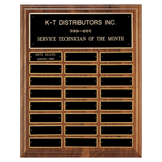 12" x 15"/Plates 1" x 3 1/4" Walnut Step-Edge 24 Plate Perpetual Plaque with Black Brass Plate