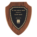 Black Laserable Gold Border Shield Plate on an American walnut 2 7 1/4" x 9" Jewelers Shield Plaque- Sheffield Series