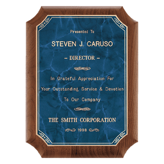 Walnut Plaque with Gold 2 9" x 12" American Border Sapphire Marble LaserFX Plate