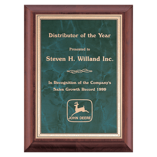 Cherry Finish Plaque with Emerald Marble Gold 9" x 12" Hand Rubbed Border LaserFX Plate