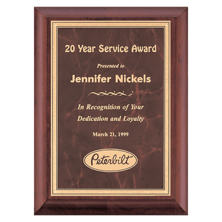 Cherry Finish Plaque with Ruby Marble Gold 8" x 10" Hand Rubbed Border LaserFX Plate