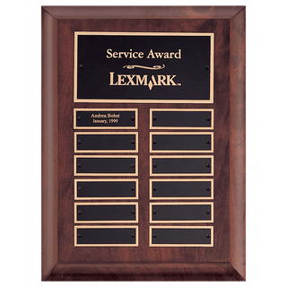 9" x 12" Airflyte Cherry Finish Perpetual Plaque with 12 Gold Border Black Laserable Brass Perpetual Plates