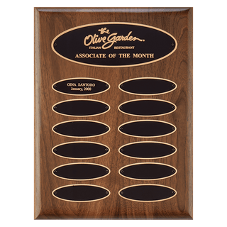 9" x 12"/Plates 1" x 3 1/4" American Walnut 12 Plate Perpetual Plaque with Black Brass Elliptical Plates