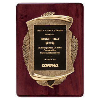 11" x 15" Rosewood Piano Finish Plaque w/Antique Bronze Scroll Frame and Black Brass Plate